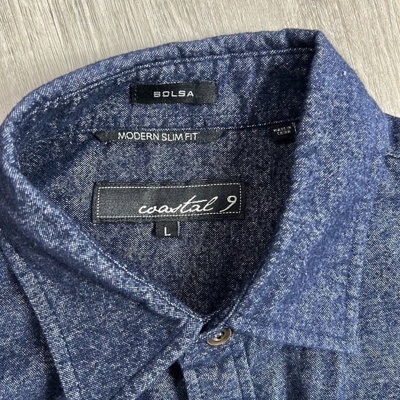 Coastal 9 • mens soft denim modern slim fit long sleeve button down shirt - Picture 8 of 8